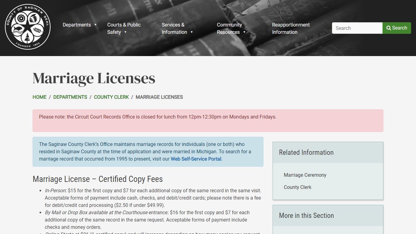 Marriage Licenses | County of Saginaw, MI